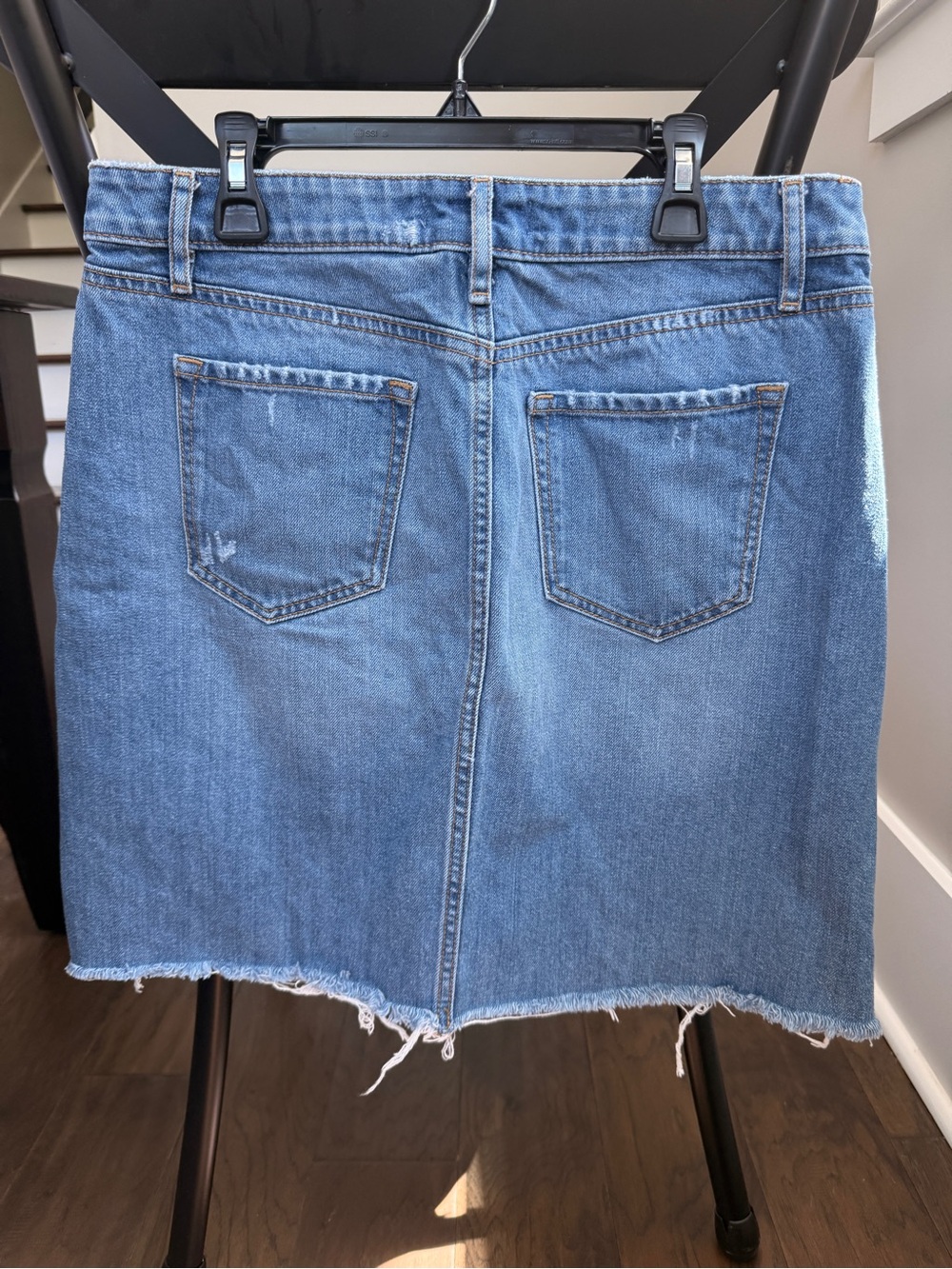 LOFT Light Blue Denim Mini Skirt with Raw Hem